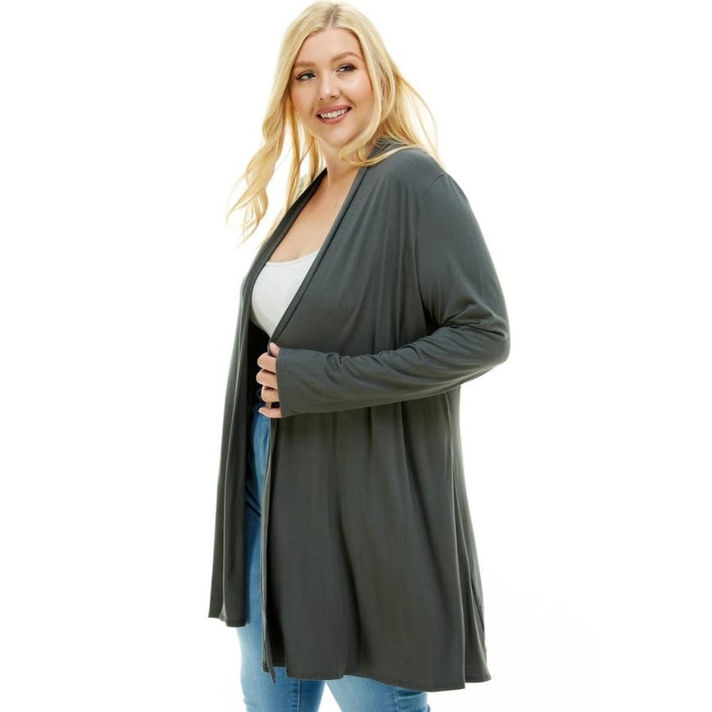 Plus Size Long Sleeve Open Front Drape Cardigan in